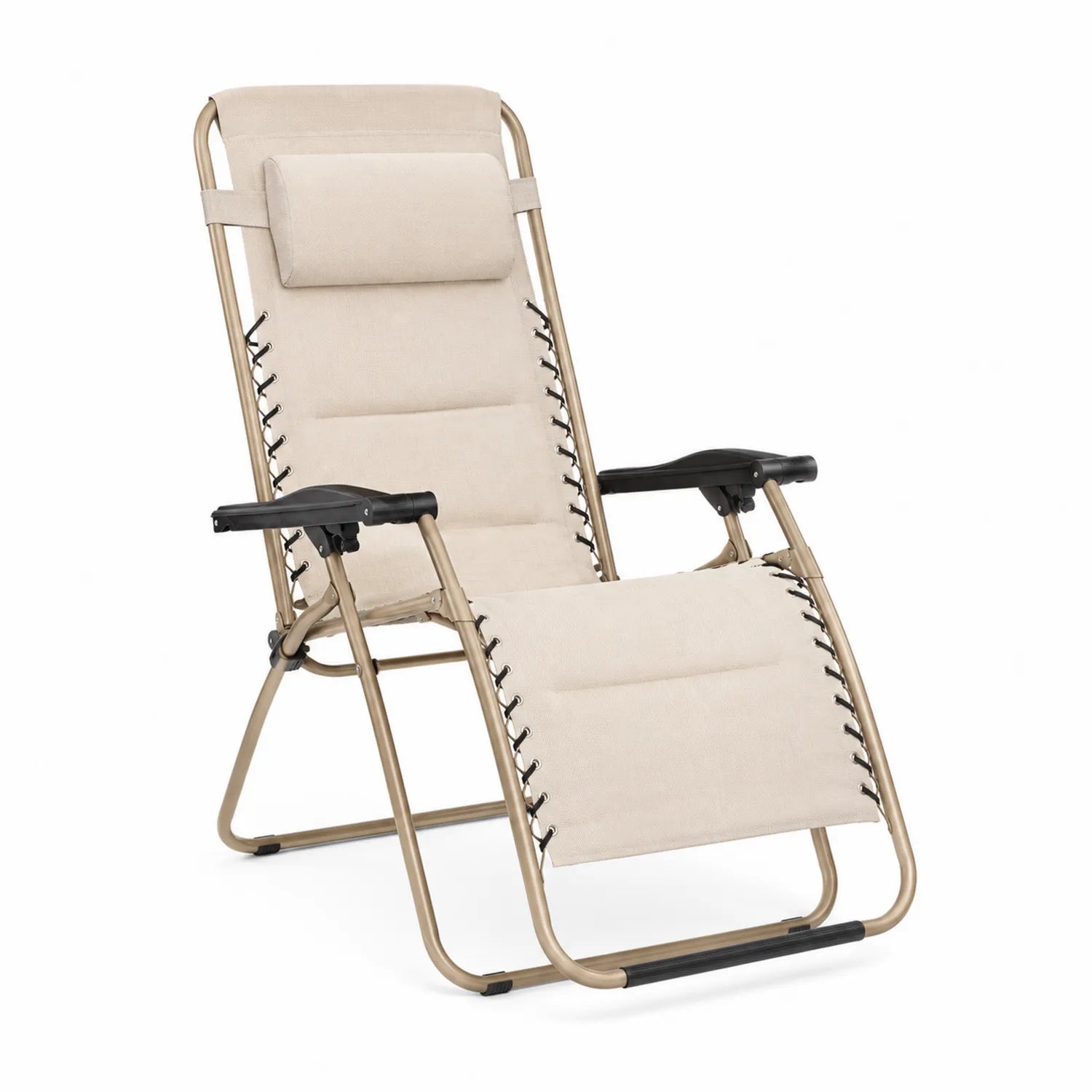 Klappbare Sonnenliege aus Stahl mit Leinen in Beige