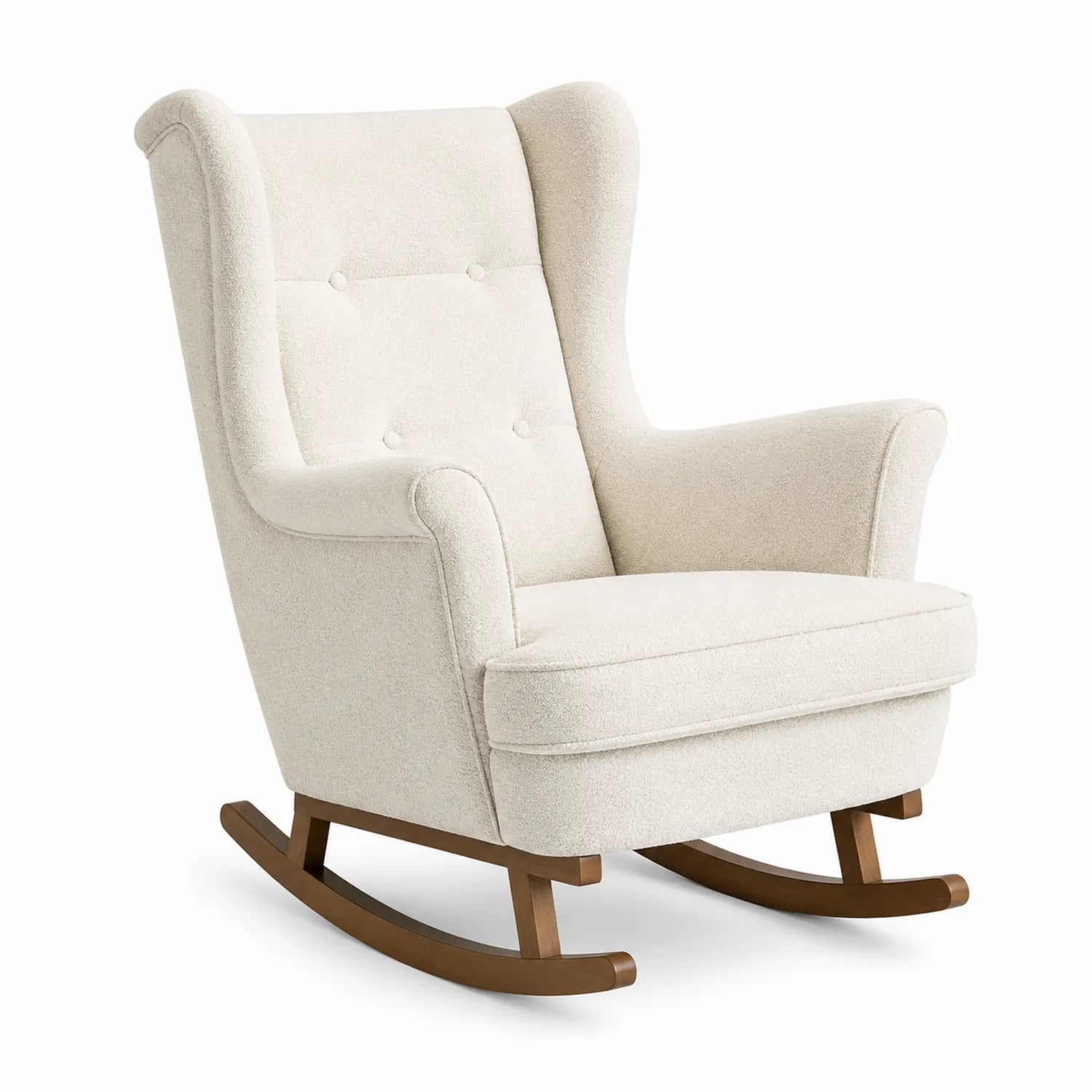 Schaukelstuhl Bouclé Creme Massivholz