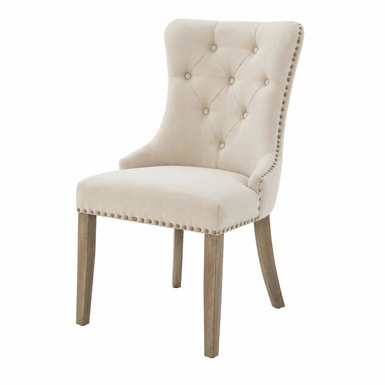 Esszimmerstuhl mit Eichenrahmen und Leinenstoff Beige