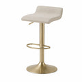 Höhenverstellbarer Barhocker aus Metall mit Mikrofaserbezug in Beige und Gold