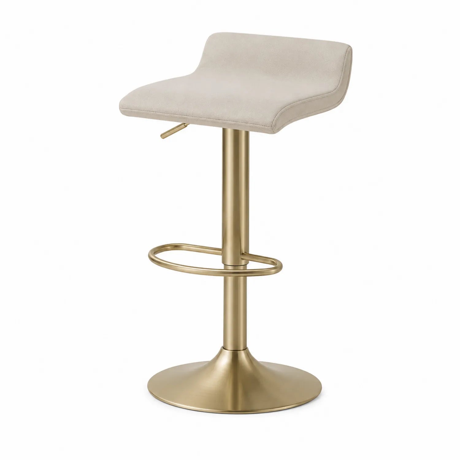Höhenverstellbarer Barhocker aus Metall mit Mikrofaserbezug in Beige und Gold