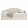 Tagesbett aus Polyesterstoff Creme 200x90 cm mit Bettkasten