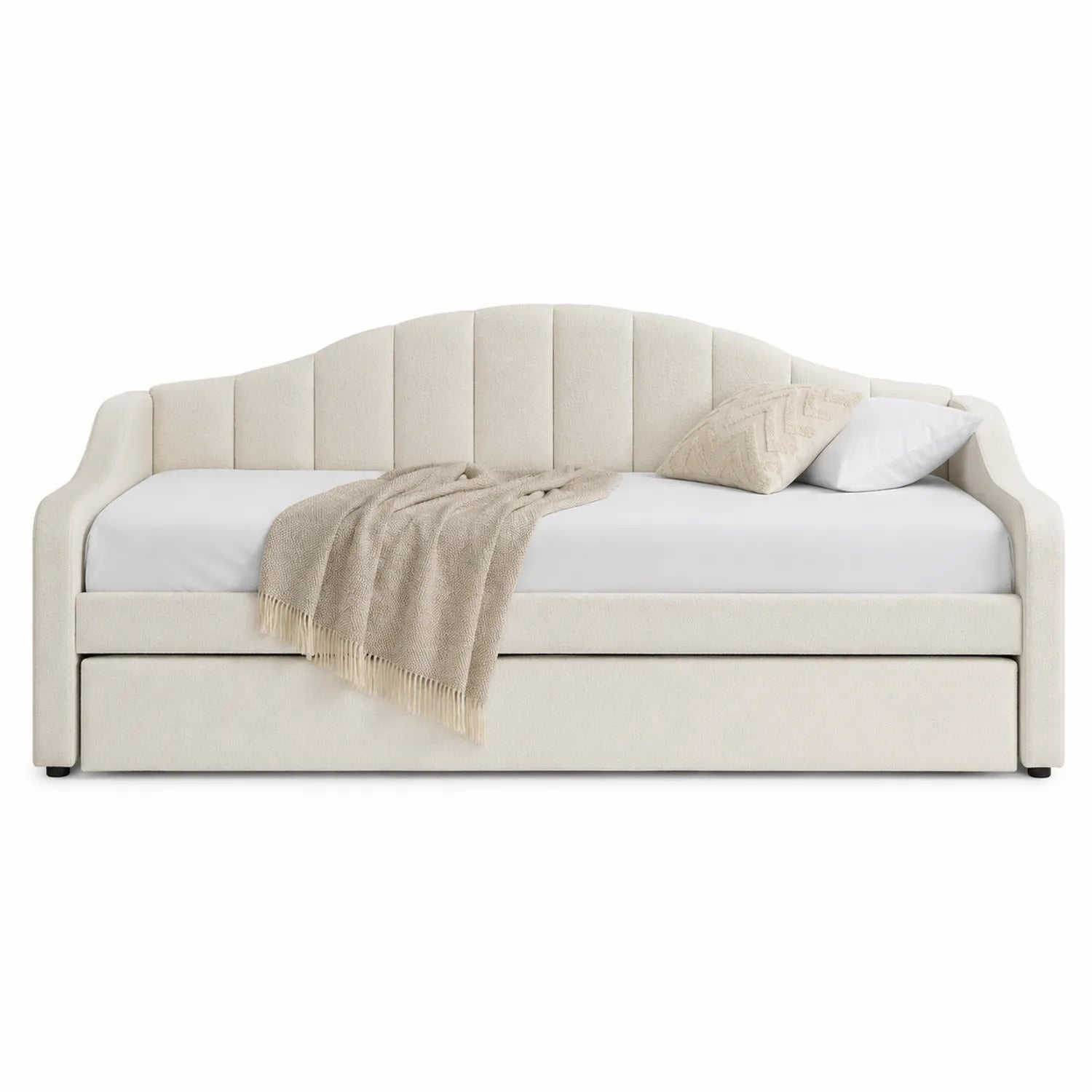 Tagesbett aus Polyesterstoff Creme 200x90 cm mit Bettkasten