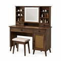 Holz Schminktisch Set mit Spiegel und Hocker Dunkelbraun