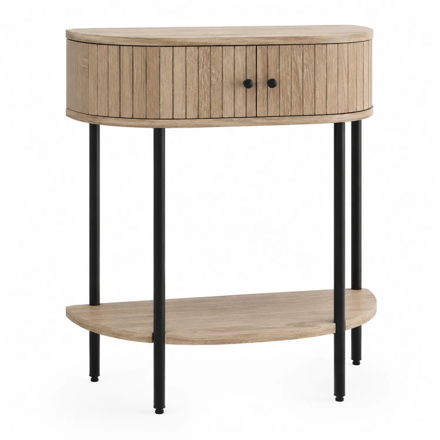 Halbkreisförmiger Konsolentisch Holz Metallbeine Naturholz/Schwarz