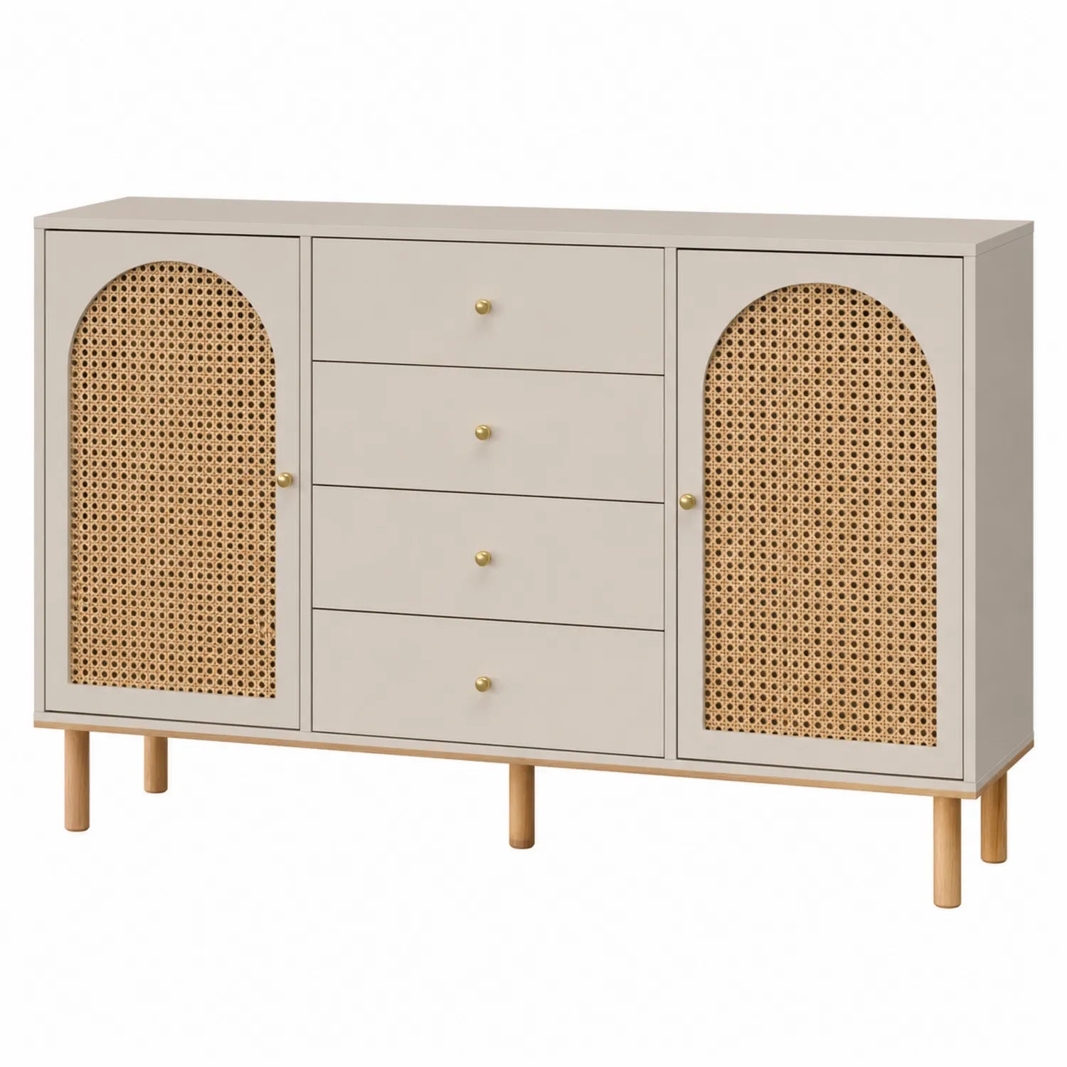 Sideboard MDF mit Rattan Beige 120x40x80 cm