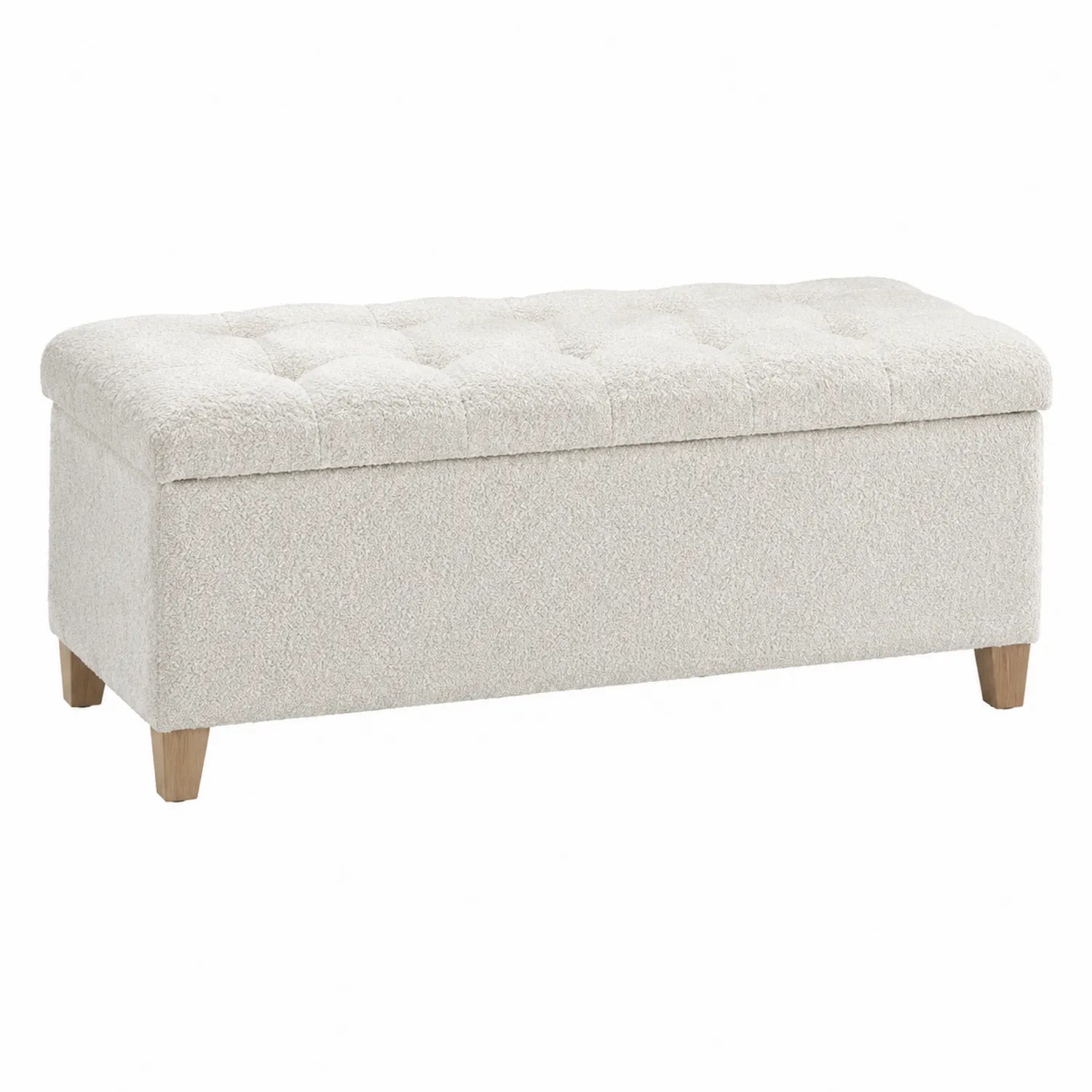 Gepolsterte Bank mit Stauraum Bouclé Creme 120x40x45 cm