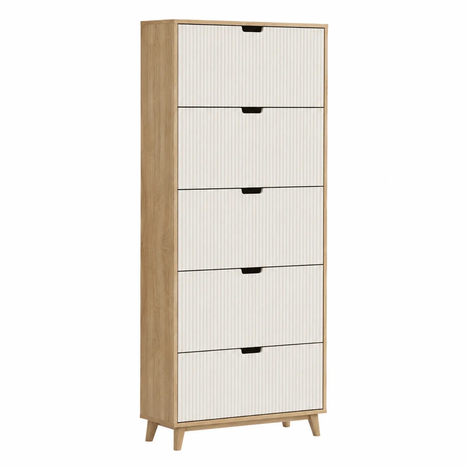 Schuhschrank Holz Eiche Weiß 5 Klappfächer 160 cm