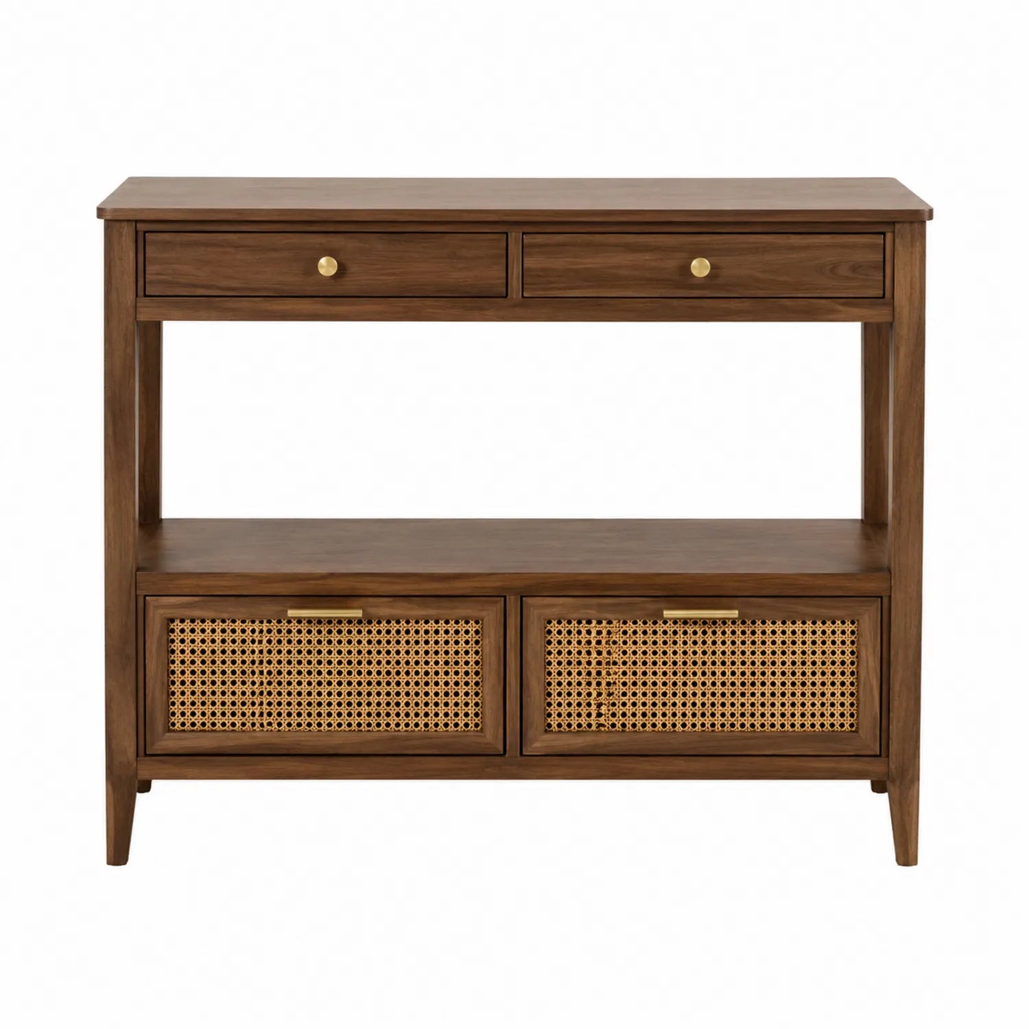 Konsolentisch aus Holz mit Rattan-Schubladen, Braun