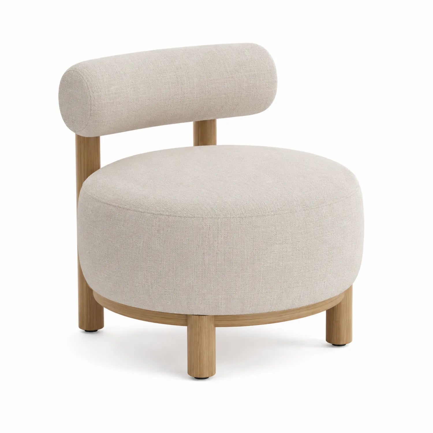 Runder Stuhl aus Stoff mit Holzbeinen Beige