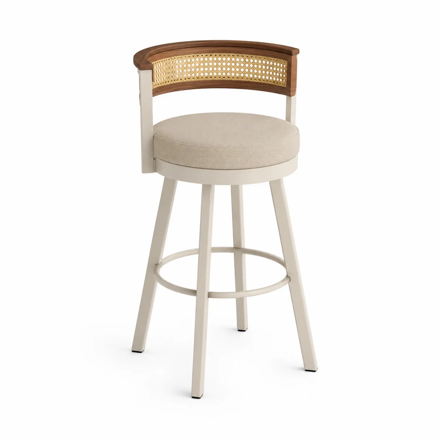 Barhocker mit drehbarem Sitz aus Stoff und Holzrahmen Beige