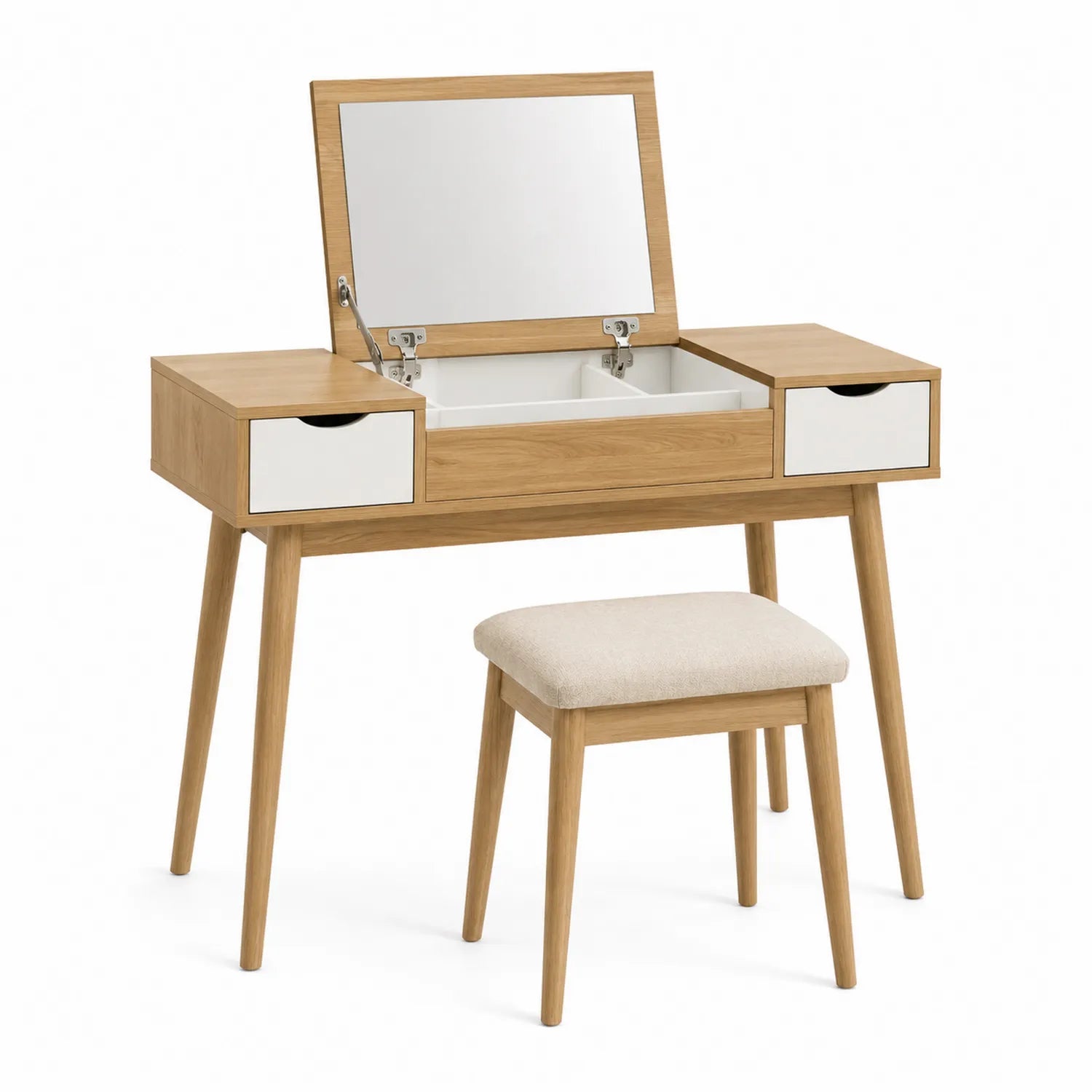 Holz-Schminktisch mit Spiegel und Hocker