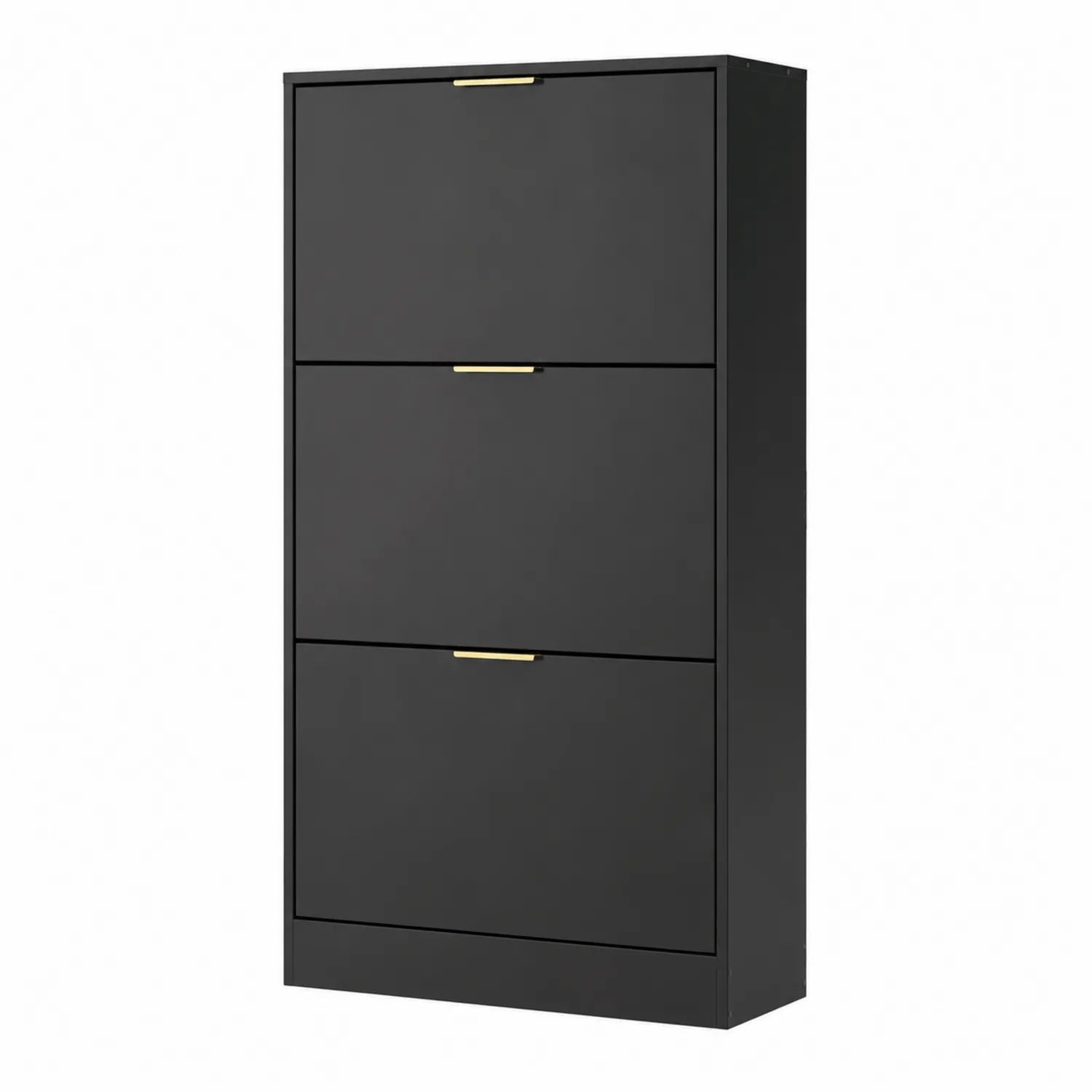 Metall Schuhschrank Schwarz mit Goldenen Griffen, 3 Fächer