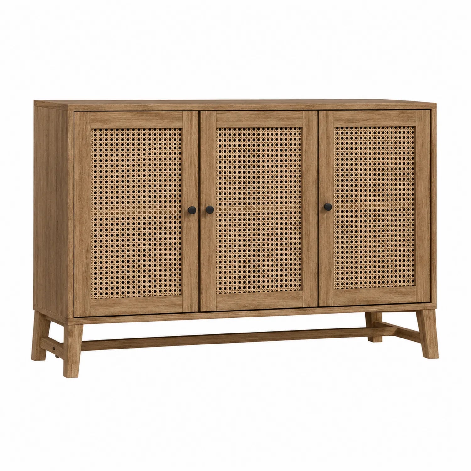 Sideboard aus Eichenholz mit Rattan-Türen 150x40x80cm Natur