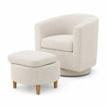 Runder Bouclé-Sessel mit Hocker Creme