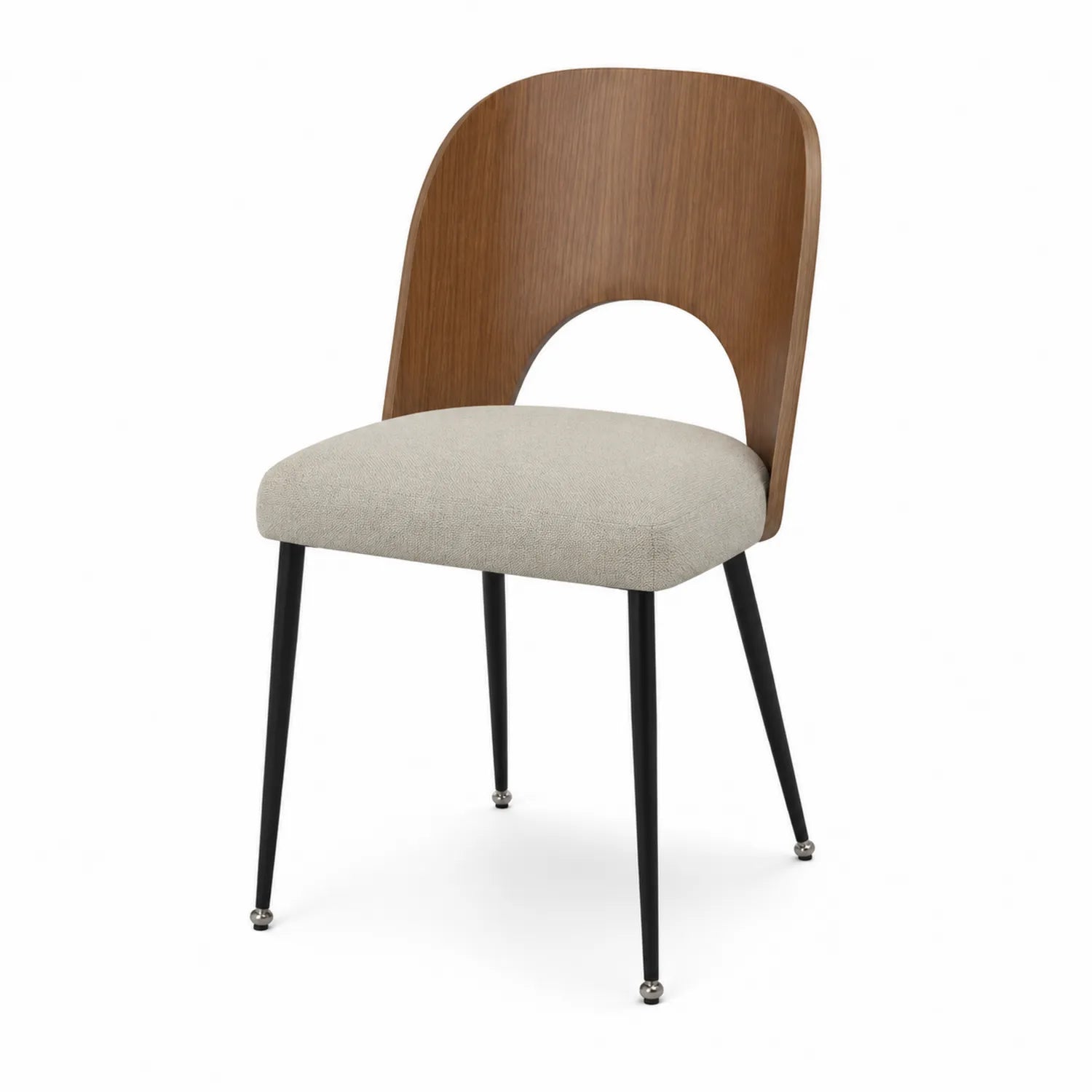 Stuhl aus Holz mit Stoffbezug und Stahlrahmen, Beige/Braun