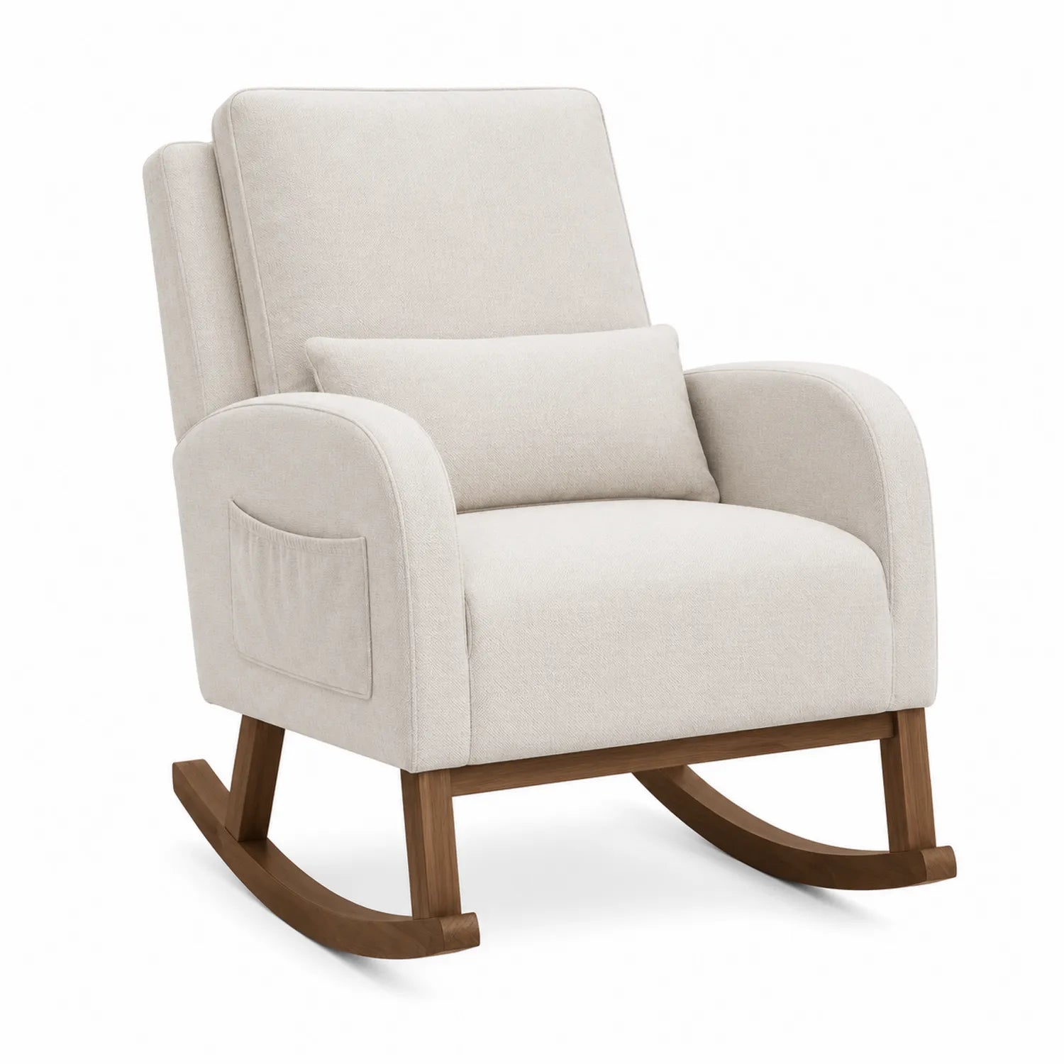 Schaukelstuhl Stoff Beige mit Eiche-Holzrahmen
