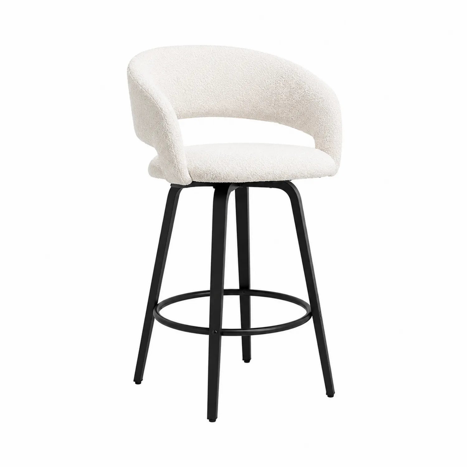 Barhocker aus Bouclé in Creme mit Stahlgestell