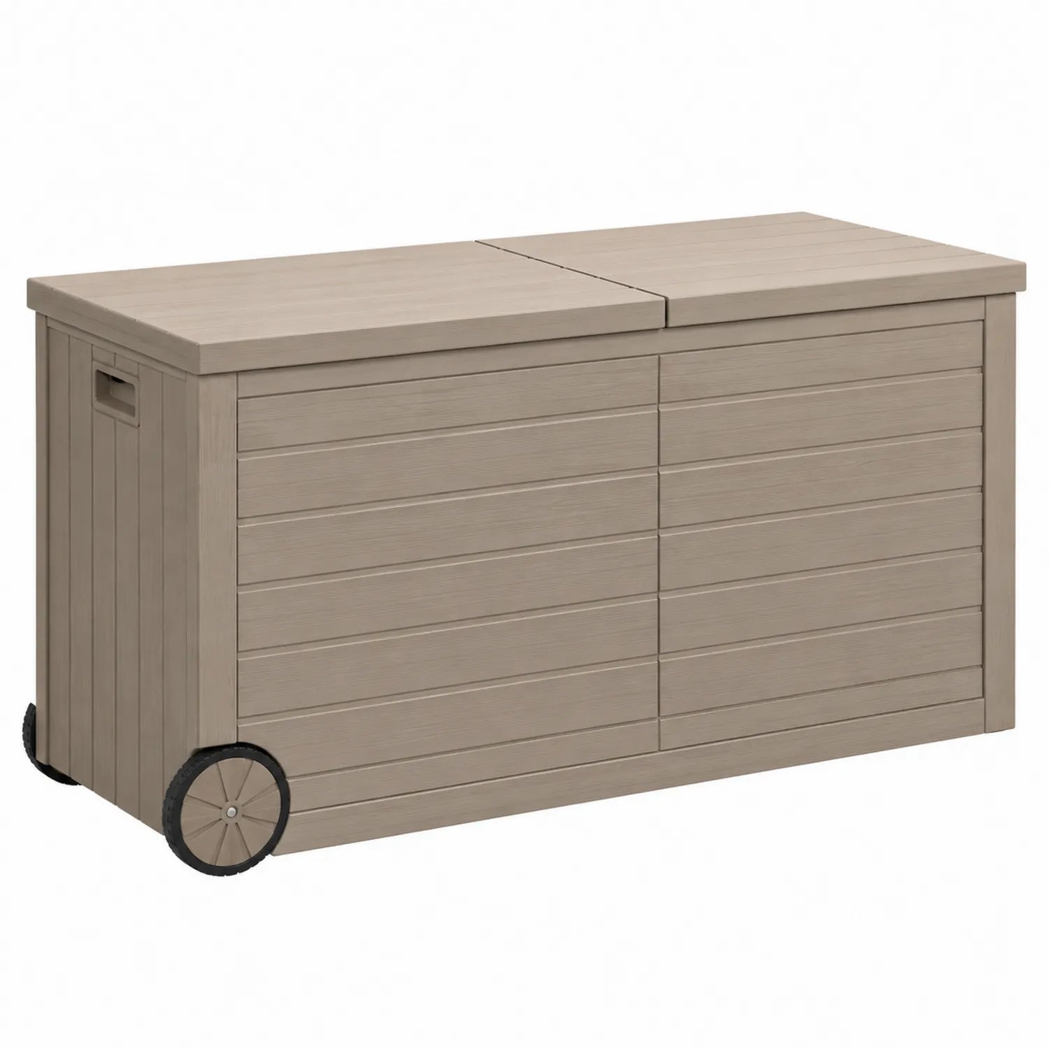 Garten-Aufbewahrungsbox Holzoptik Beige 140x60x84 cm mit Rädern