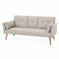Beiges Dreisitzer-Sofa aus Stoff mit Kissen und Holzbeinen