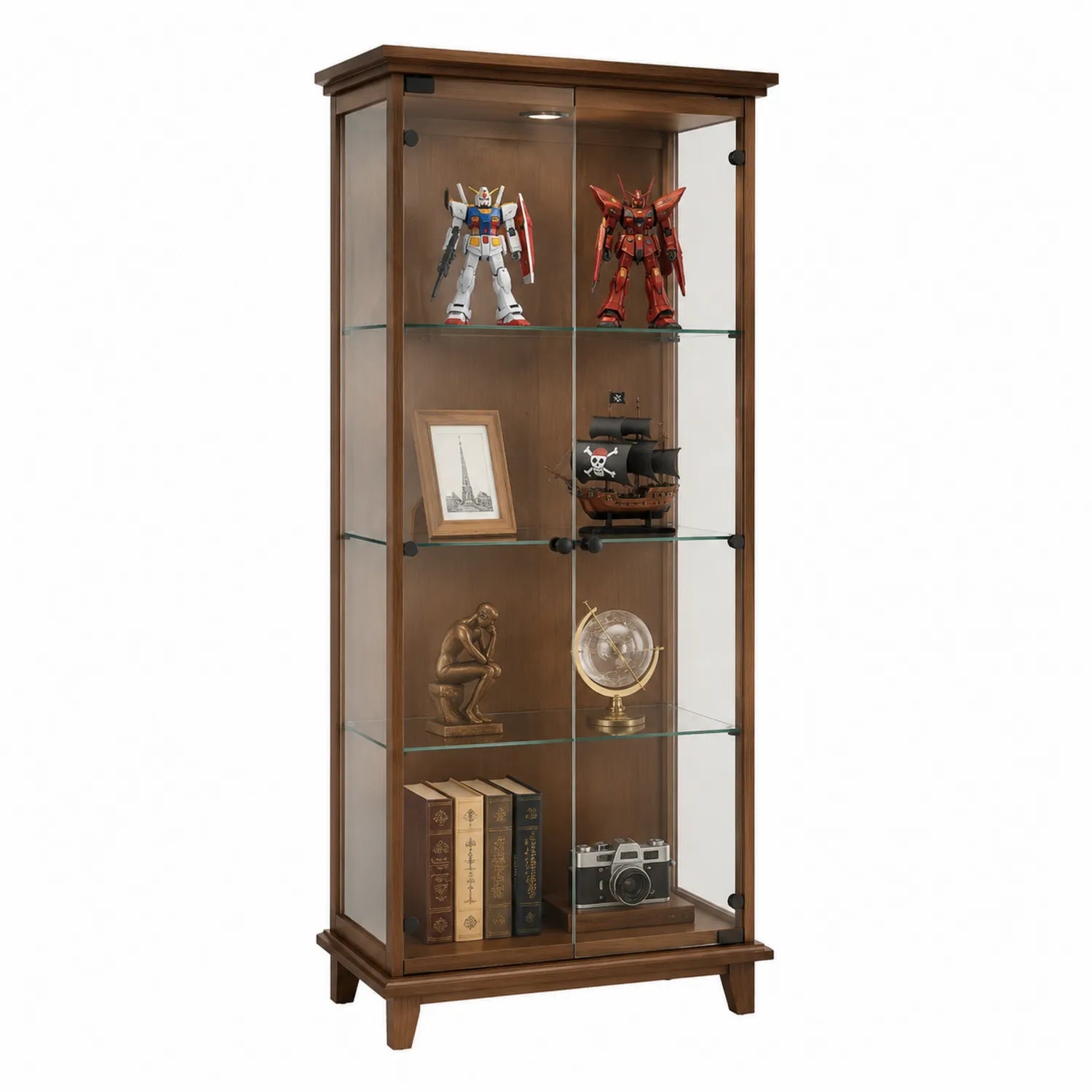 Holzvitrine mit gehärtetem Glastüren Braun 180cm hoch