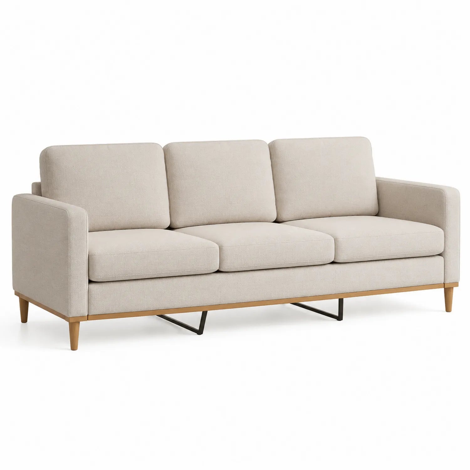 3-Sitzer Sofa Stoff Beige Massivholzrahmen