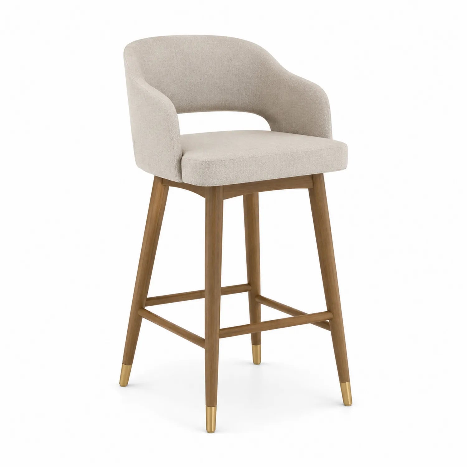 Barhocker mit Rückenlehne Stoff Beige Massivholz 75cm