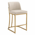 Barhocker Kunstleder Beige mit Metallrahmen Gold 105cm