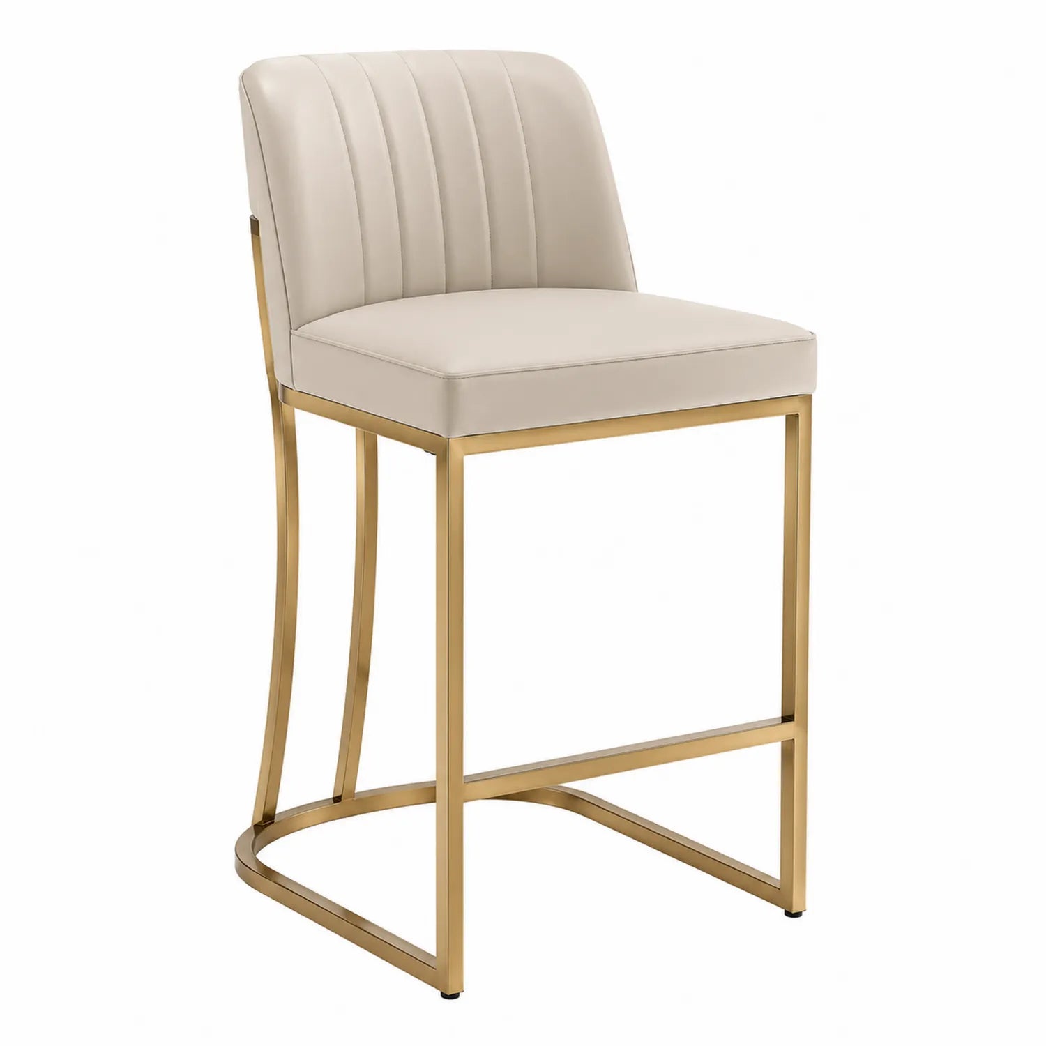 Barhocker Kunstleder Beige mit Metallrahmen Gold 105cm