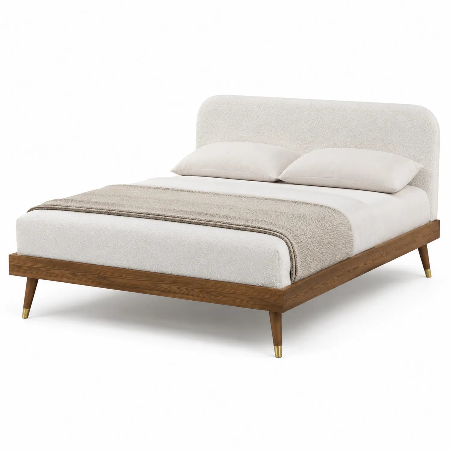 Holz-Doppelbett mit Baumwollstoff in Weiß 200x160 cm