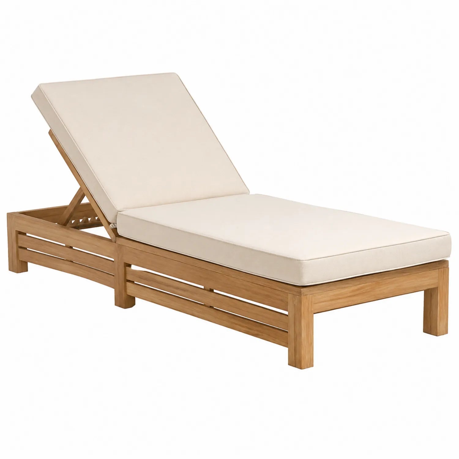 Teakholz Sonnenliege mit Polyesterbezügen Beige 200x65x35 cm