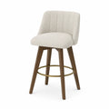 Barhocker Stoff Beige mit Rückenlehne und Holzbeinen