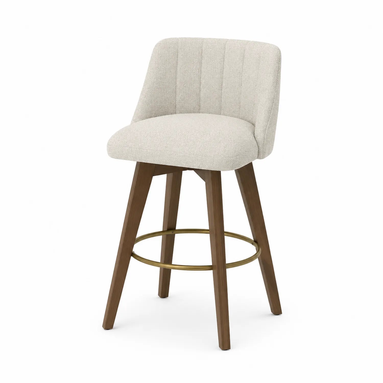 Barhocker Stoff Beige mit Rückenlehne und Holzbeinen