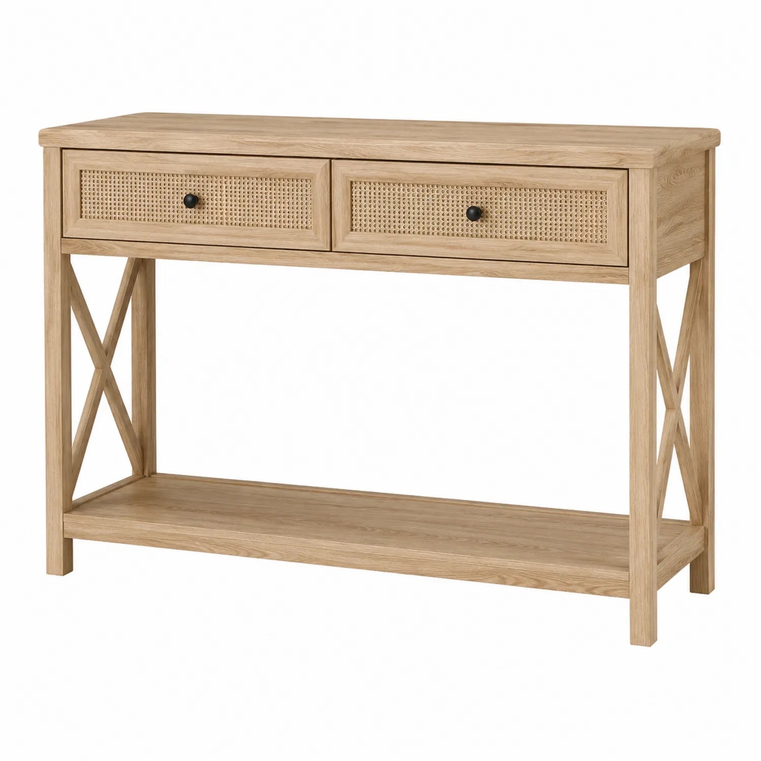 Konsolentisch Holz Rattan Natur 100x30x80cm