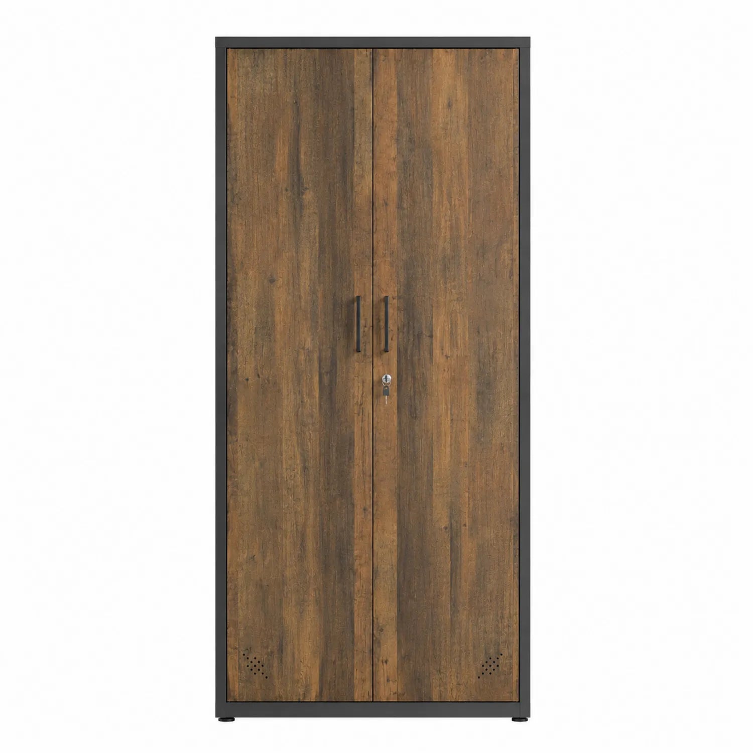 Hochschrank aus MDF Holzoptik mit schwarzem Metallrahmen 200 cm