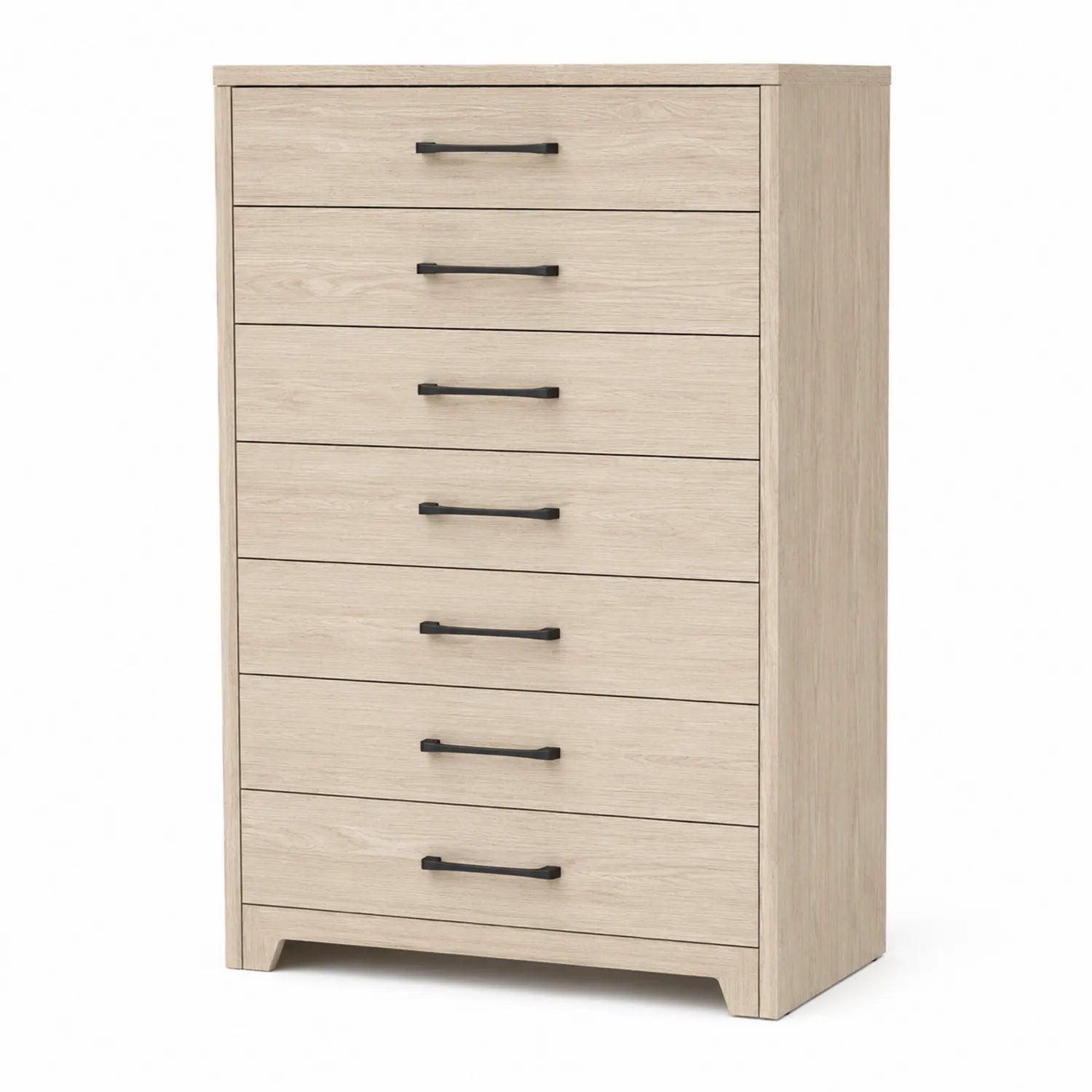 Holzkommode Beige 7 Schubladen mit Metallgriffen