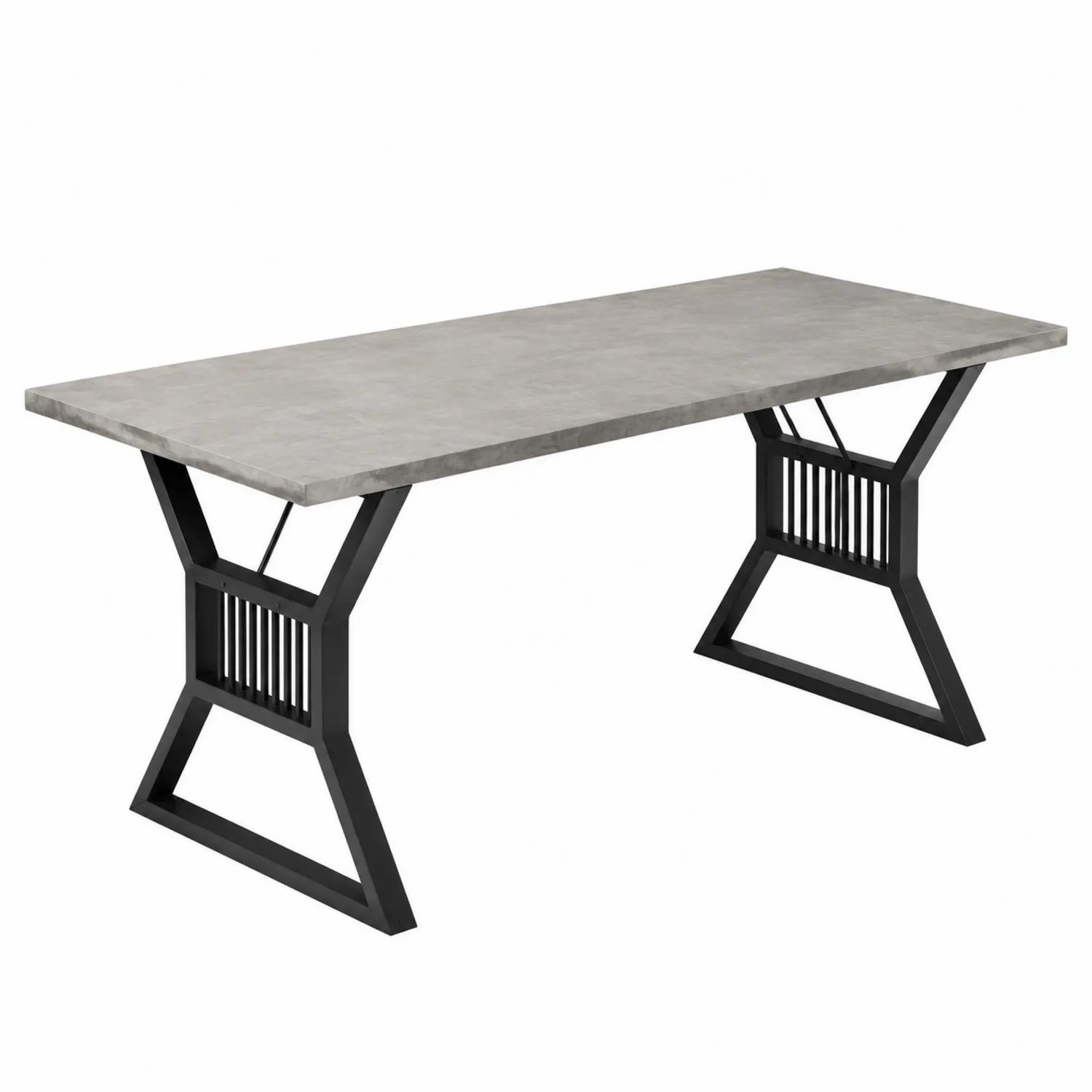 Esstisch Rechteckig MDF Betonoptik Stahl Grau/Schwarz