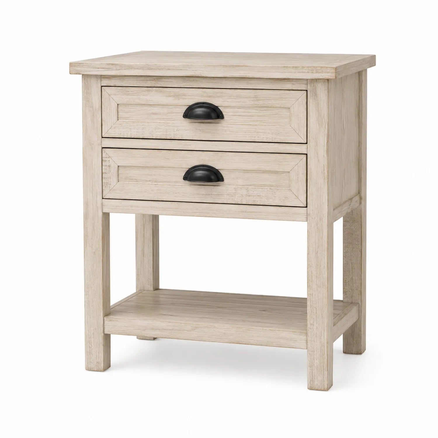 Holz Nachttisch mit 2 Schubladen in Beige
