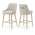 Barhocker Set 2 Stühle Stoff Beige Metall Gold