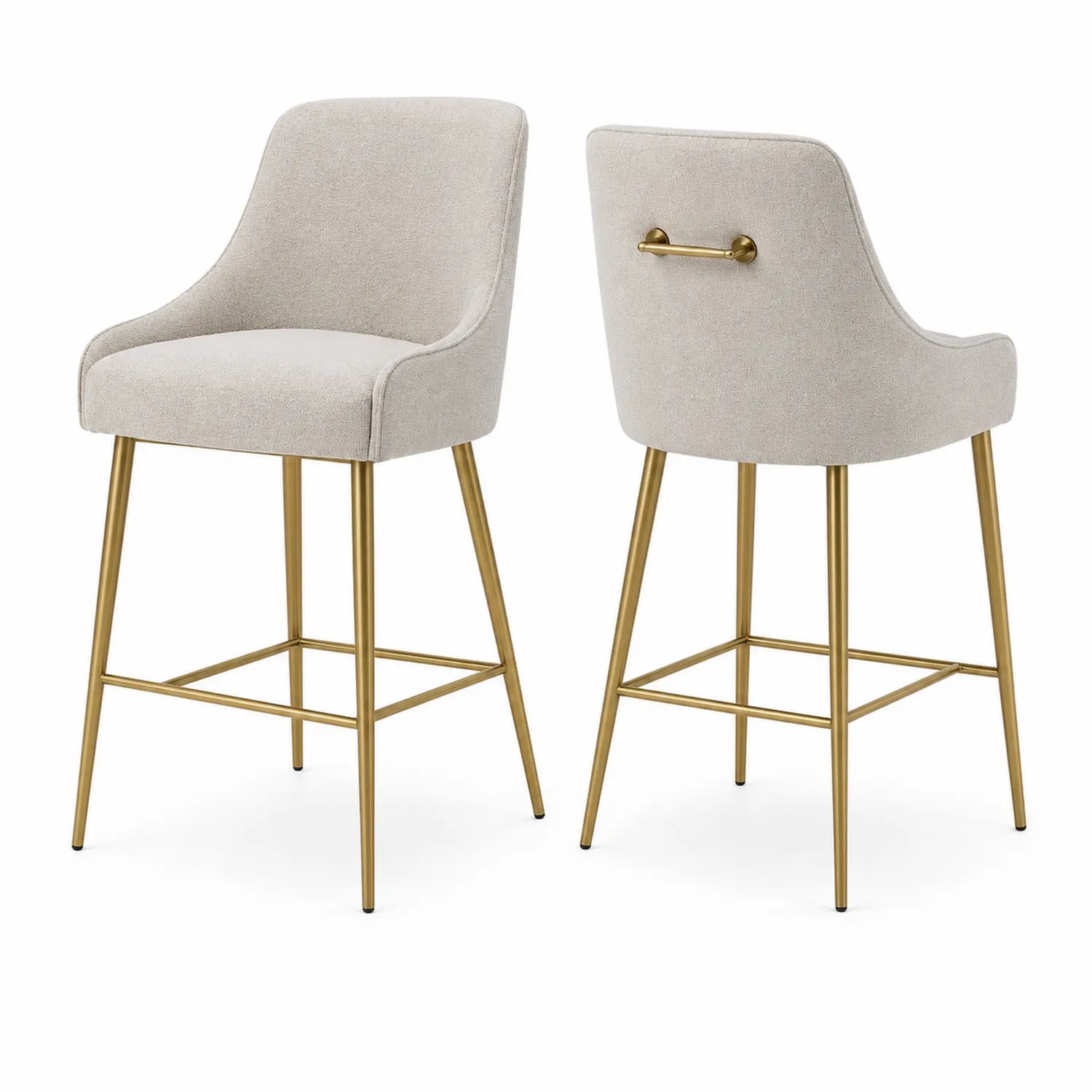 Barhocker Set 2 Stühle Stoff Beige Metall Gold