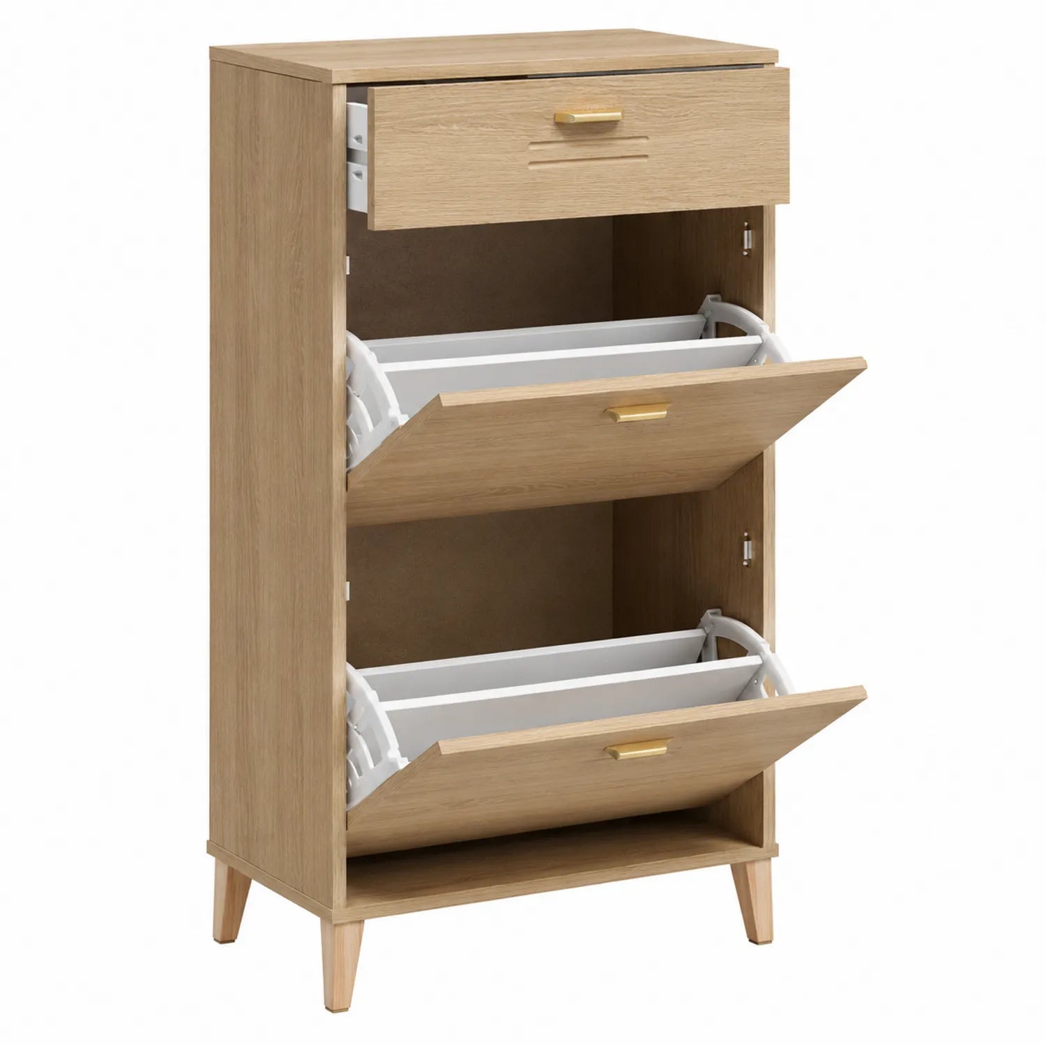 Schuhschrank Holz Eiche mit Metallgriffen