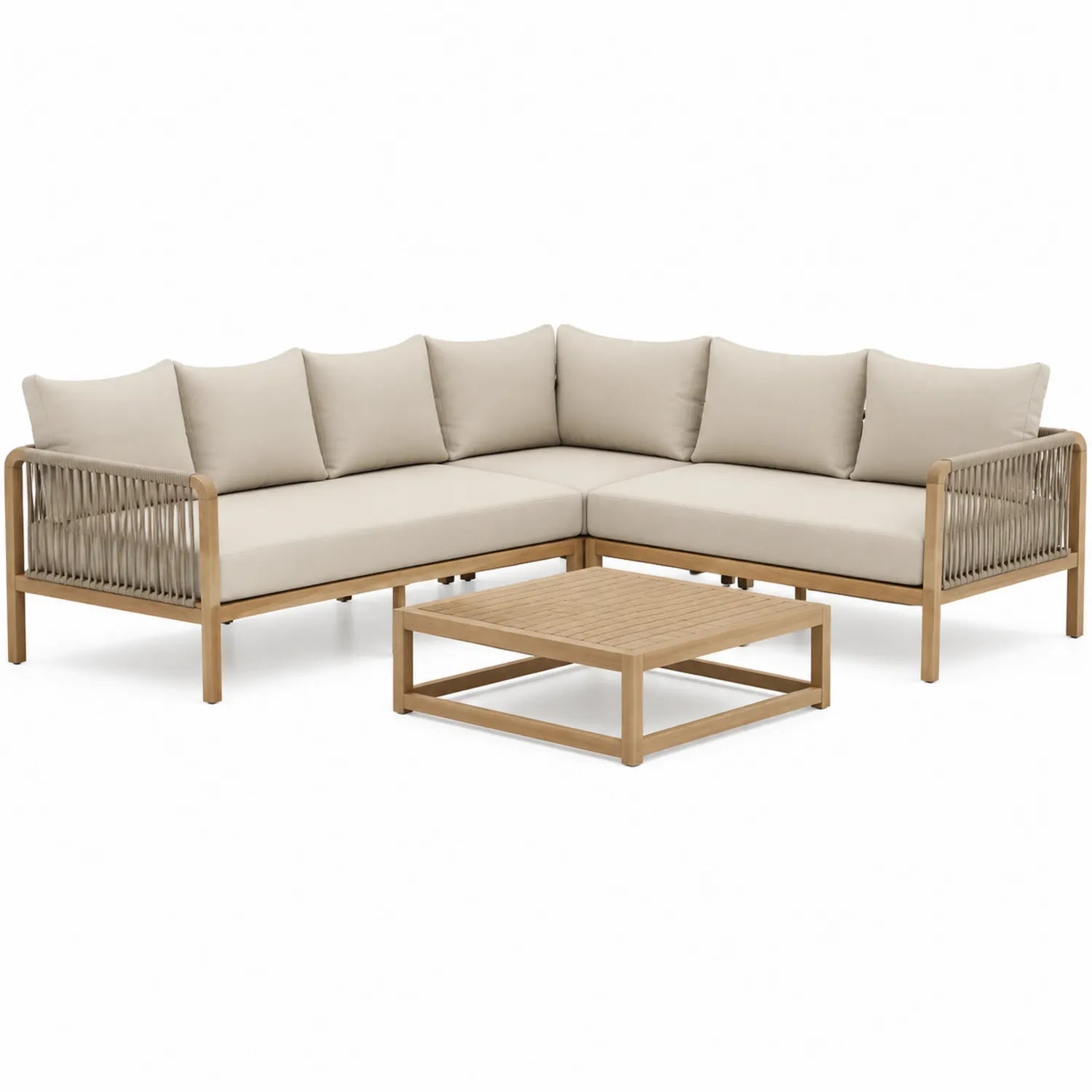 Ecksofa-Set aus Akazienholz und Polyester Beige