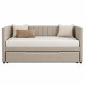 Tagesbett mit Ausziehfunktion Stoff Beige 200x90 cm