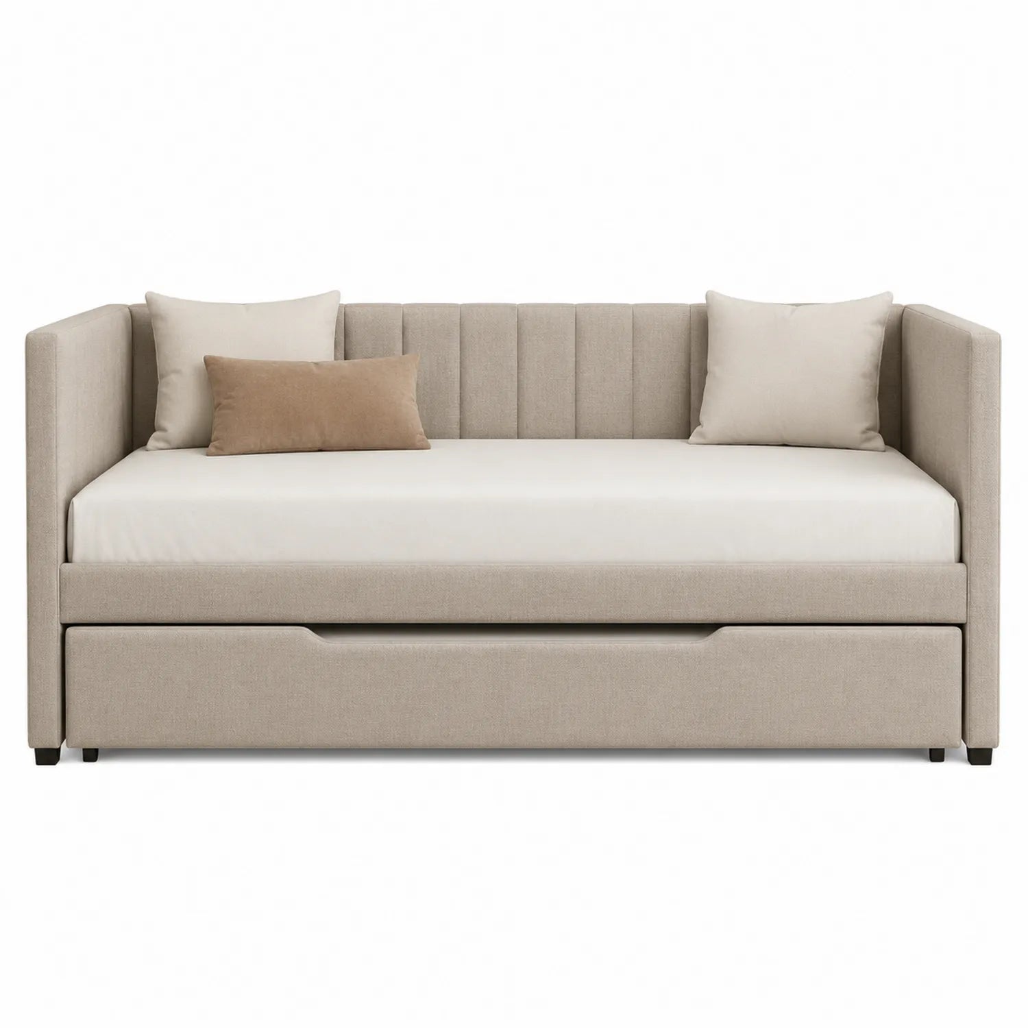 Tagesbett mit Ausziehfunktion Stoff Beige 200x90 cm