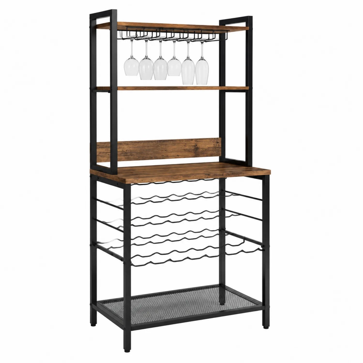 Holz und Metall Weinregal mit Glashalter Schwarz/Braun 80x40x160 cm