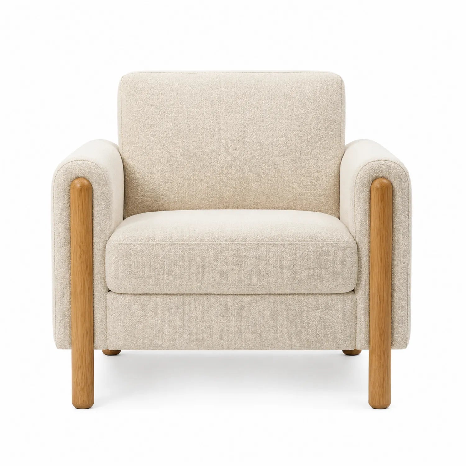 Polstersessel aus Leinen mit Eichenholzbeinen, Beige