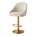 Barhocker mit Leinenbezug und goldfarbenem Metallgestell höhenverstellbar Beige