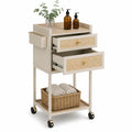 Rollwagen mit Rattan-Schubladen und MDF in Beige