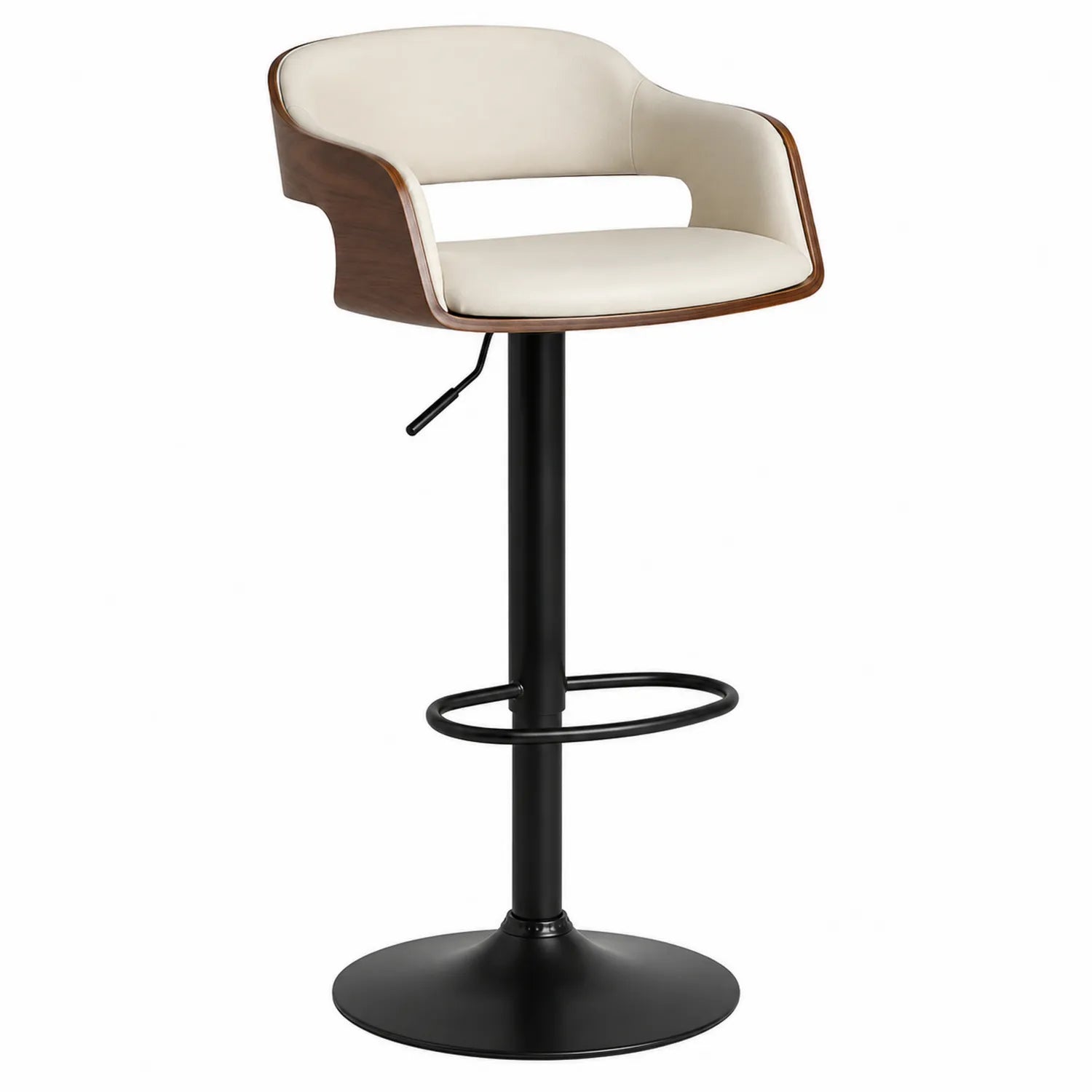 Höhenverstellbarer Barhocker aus Kunstleder mit Walnussrücken