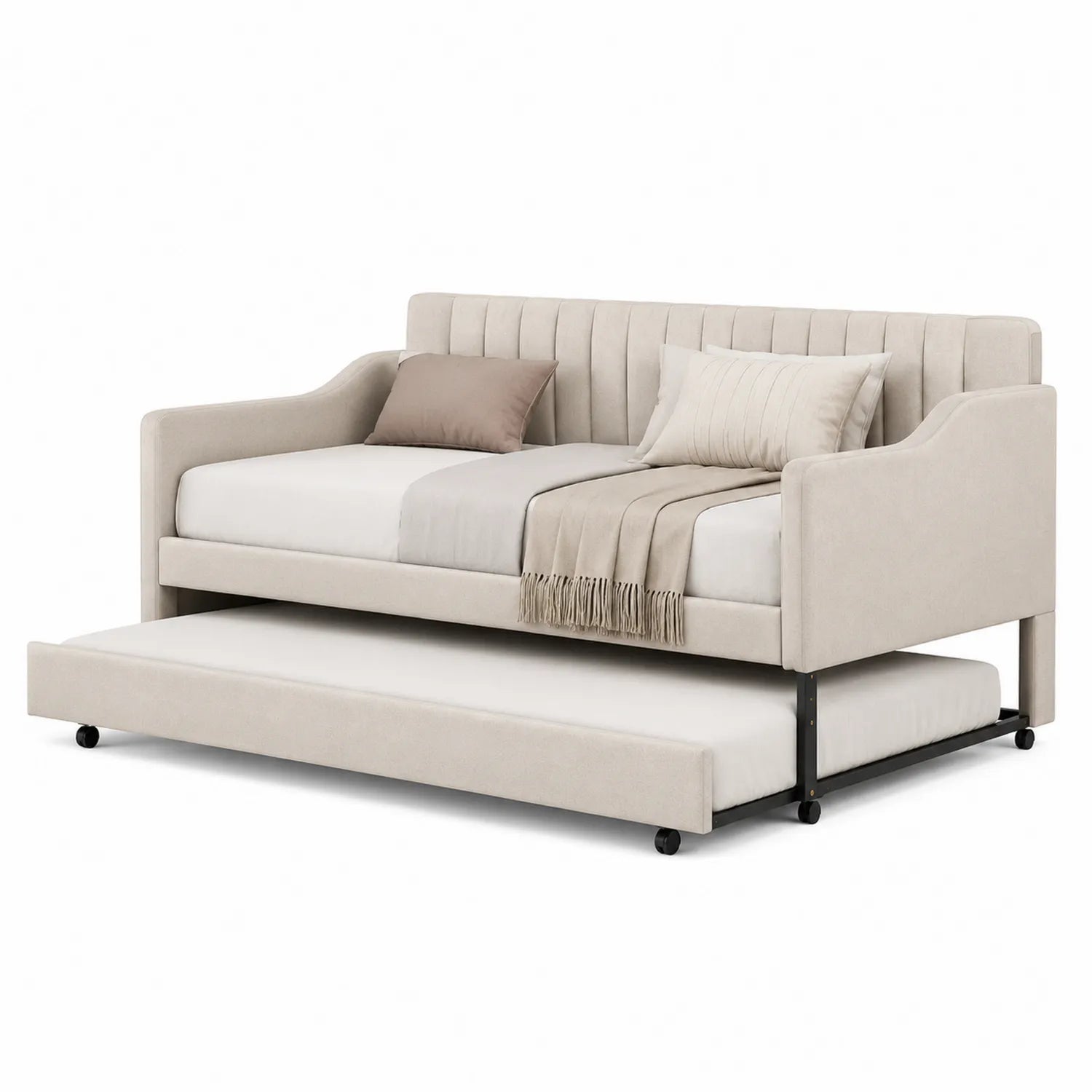 Schlafsofa mit Ausziehbett Textil Beige